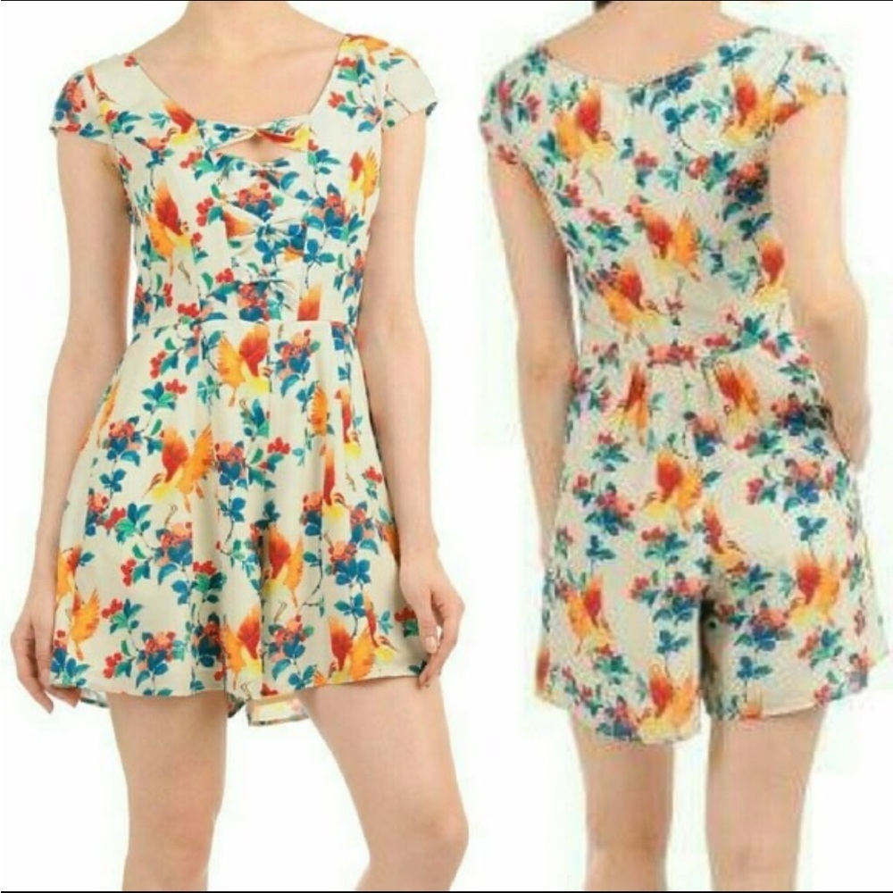 Eshakti tropical bird print romper bow detail retro vintage inspired medium - Picture 14 of 14